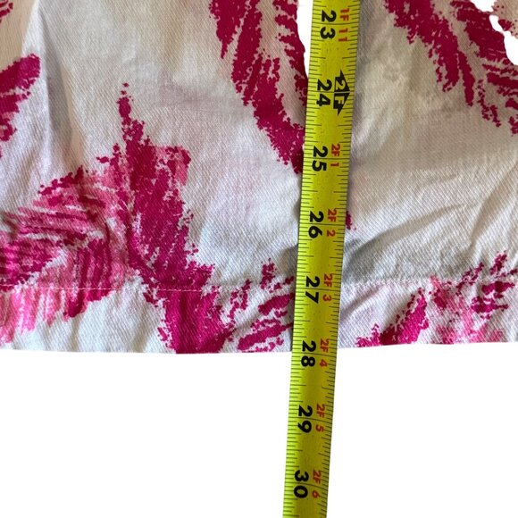 Pink White Leaf Print Womens Boho Tunic L Top 3/4 Sleeves Lightweight - Picture 9 of 10